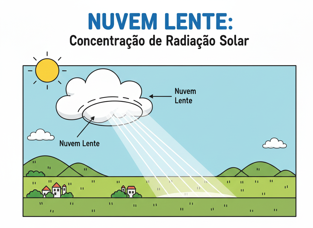 Certas nuvens atuam como lentes, convergindo os raios solares na superfície terrestre e, paradoxalmente, ampliando os fluxos de radiação que chegam à superfície terrestre. O uso de protetor solar em dias nublados é, portanto, necessário mesmo nessas condições. 