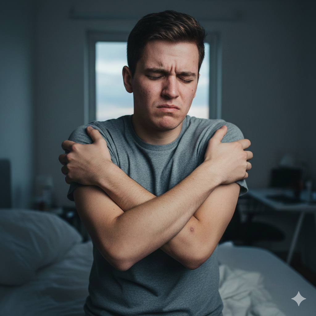 A hidradenite supurativa compromete o psicológico ao gerar um ciclo de dor crônica, vergonha e isolamento social, frequentemente resultando em baixa autoestima, ansiedade e depressão devido ao caráter incurável e estigmatizante das lesões.