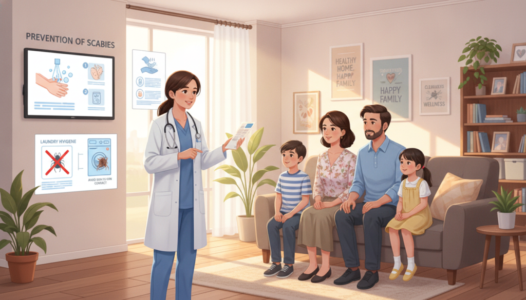 Prevenção da escabiose Para evitar que a escabiose continue se espalhando, é importante que todas as pessoas que moram na mesma casa ou tiveram contato próximo sejam avaliadas e, quando indicado, tratadas ao mesmo tempo. Além disso, roupas, toalhas e roupas de cama usadas nos últimos dias devem ser lavadas com água quente ou mantidas em um saco fechado por alguns dias, conforme a orientação médica. Isso ajuda a reduzir o risco de reinfestação.